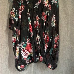 Black with floral print and fringe scarf